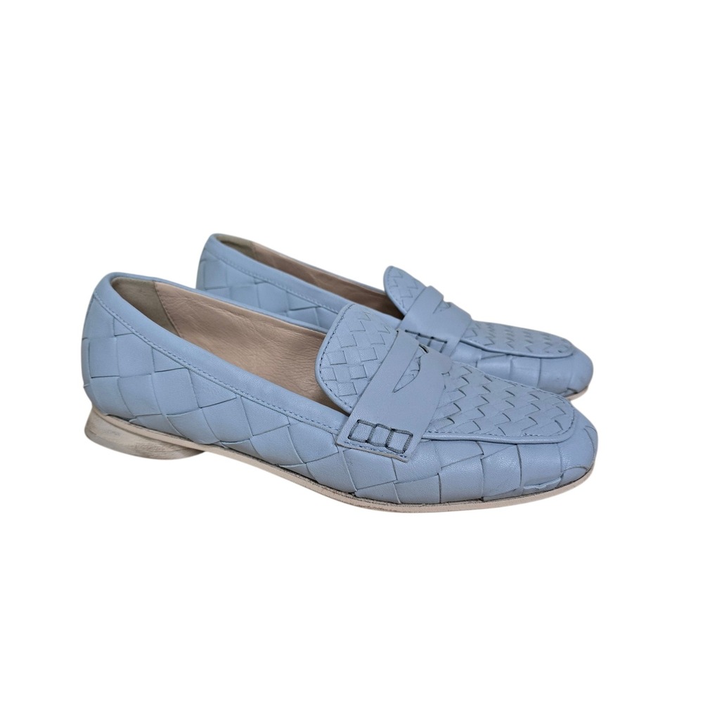 Donald Pliner Woven Leather Loafers Light Blue Slip On Women Size 6 Italy